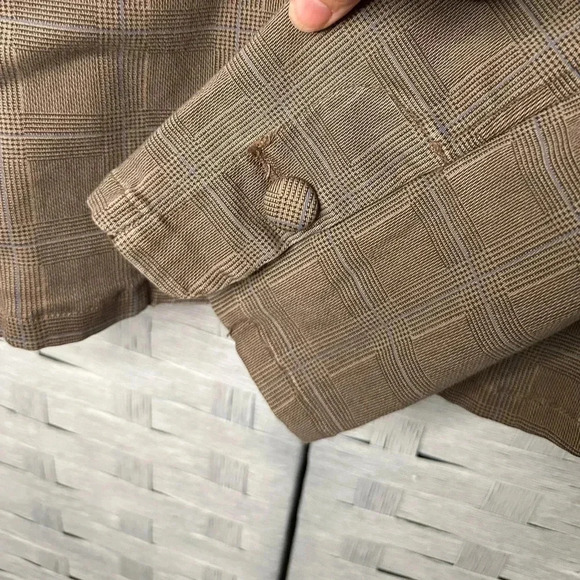 Venezia blazer plaid, brown & tan with hint of blue, packets, Y2K 90s Plus size - Picture 5 of 9
